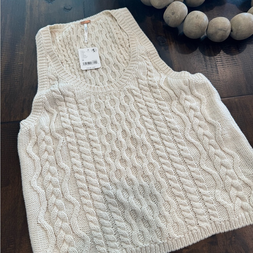NWT Free People Cream Cable Knit Tank~Size Medium
